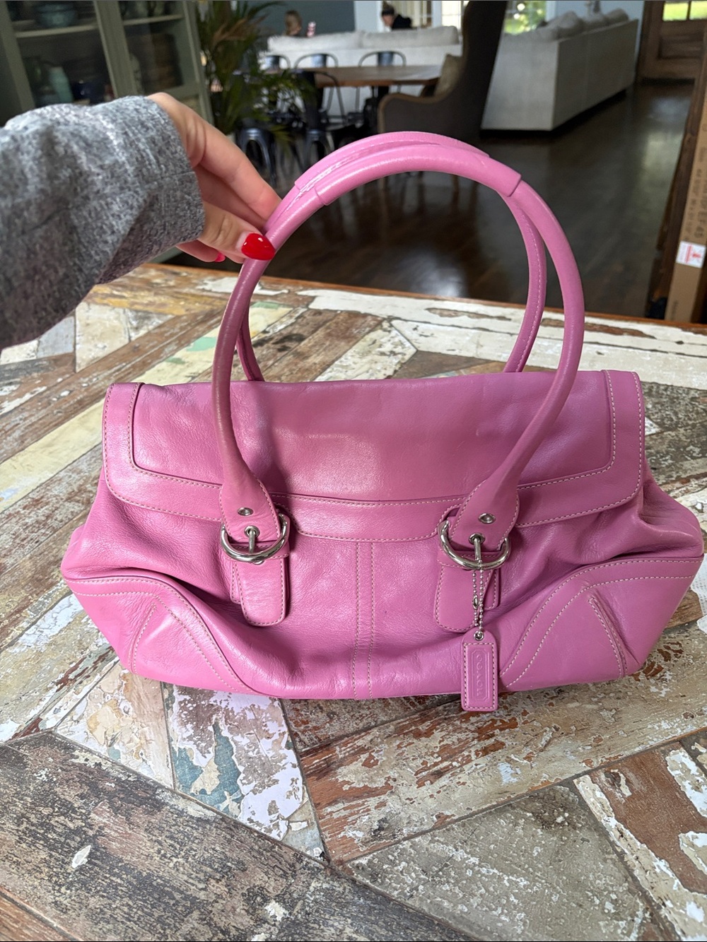 Pink Authentic Coach Leather Shoulder Bag